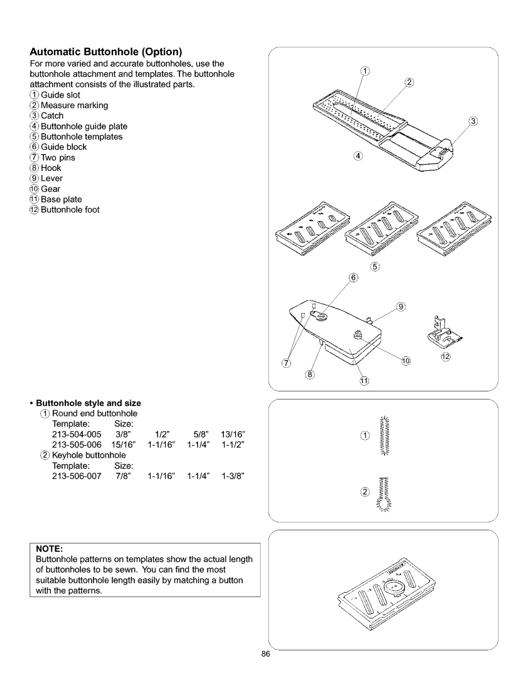 Kenmore 385.160201 owner manual Automatic Buttonhole Option, Buttonhole style and size Round end buttonhole 