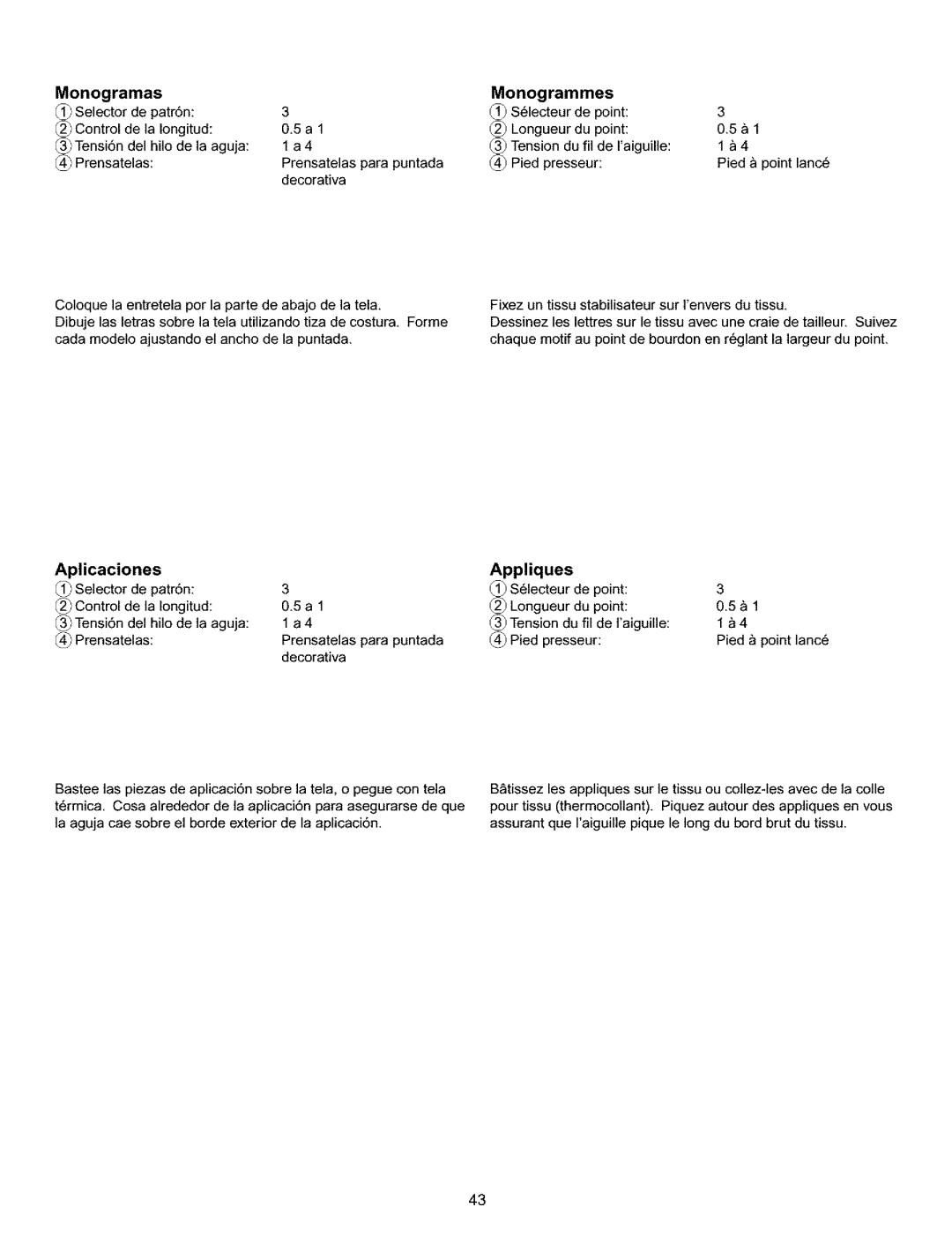 Kenmore 385.16120200 owner manual Monogramas Monogrammes, Aplicaciones Appliques 