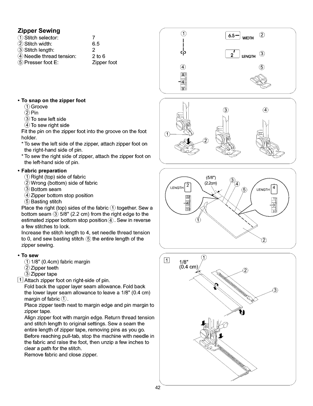 Kenmore 385.161302 owner manual Zipper Sewing, To snap on the zipper foot 0Groove, Fabric preparation, To sew 