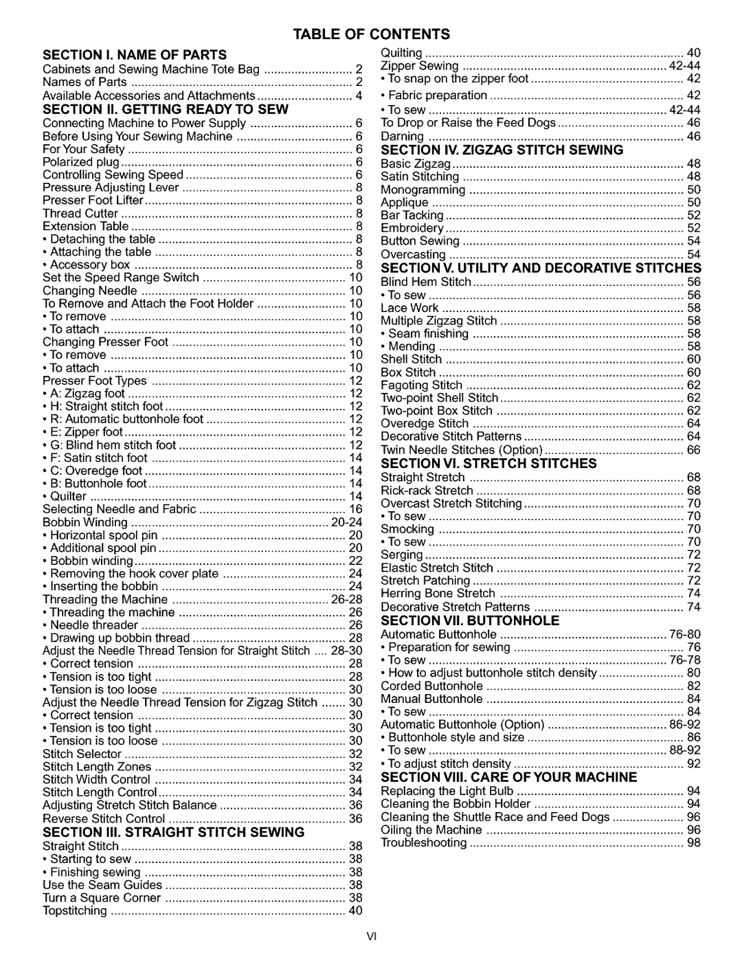 Kenmore 385.161302 owner manual Table of Contents 