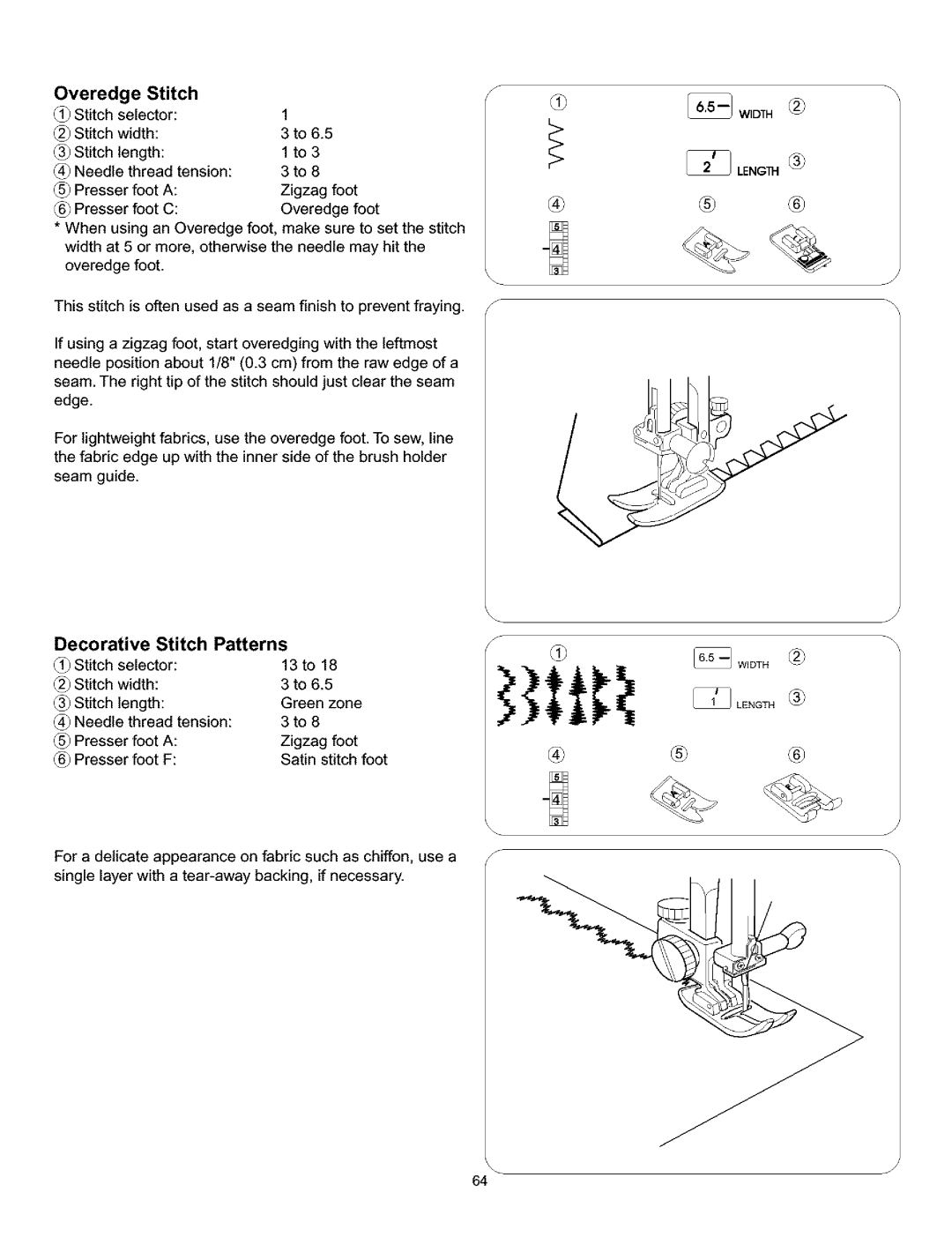 Kenmore 385.161302 owner manual Overedge Stitch, Decorative Stitch Patterns, 13 to 