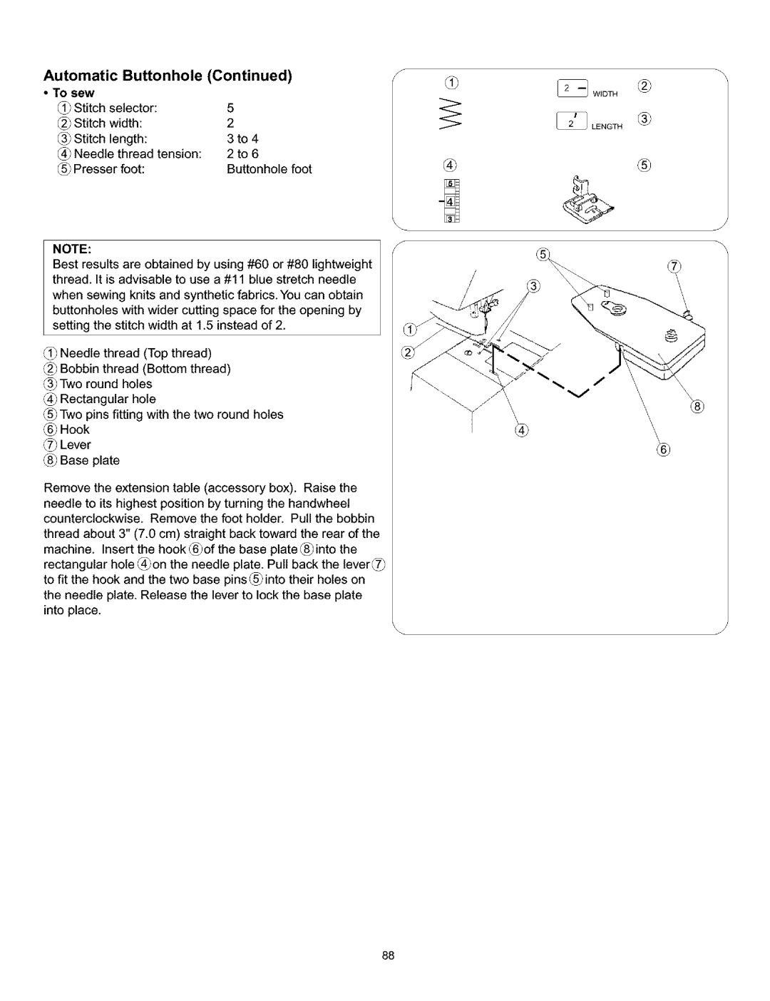 Kenmore 385.161302 owner manual Automatic Buttonhole To sew 1Stitch selector 