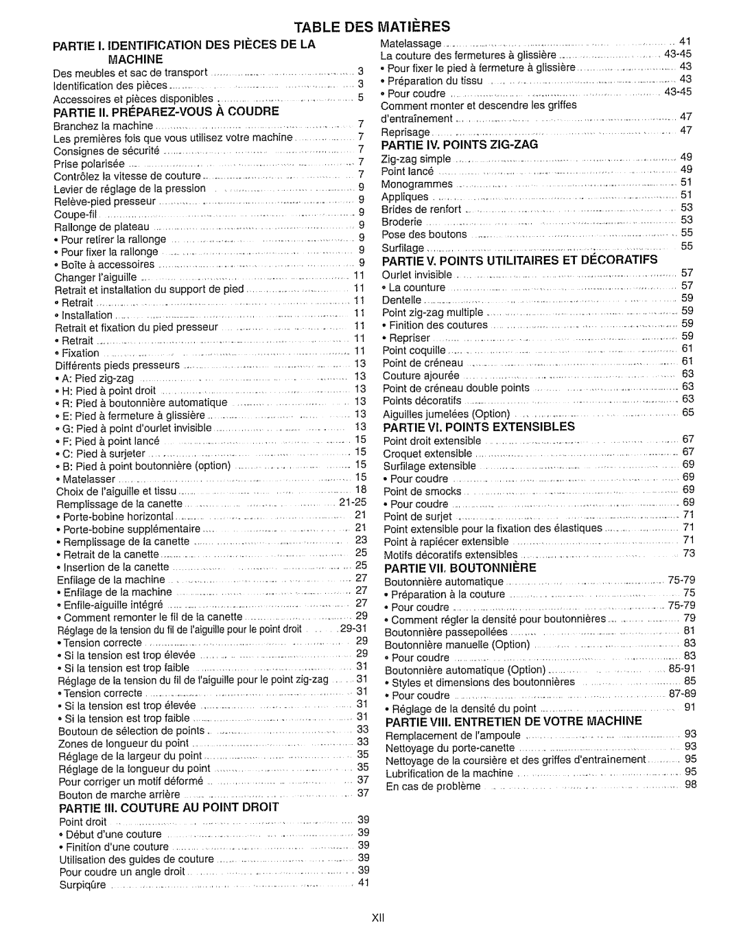 Kenmore 385.162213 owner manual Table DES MATI#RES 