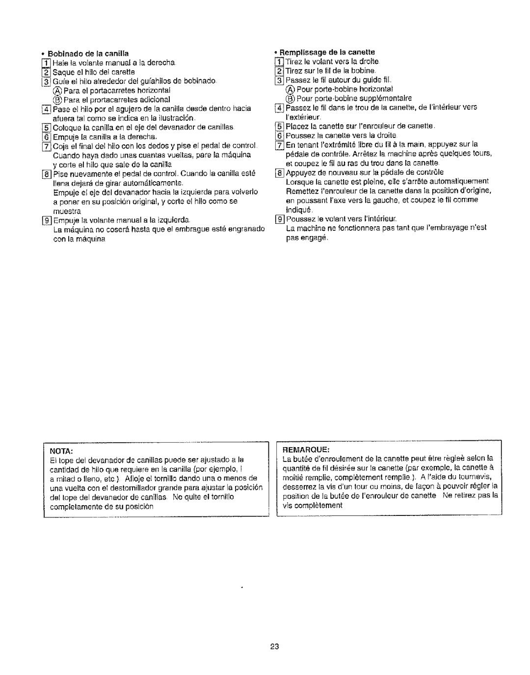 Kenmore 385.162213 owner manual Bobinado de la canilla, Nota 