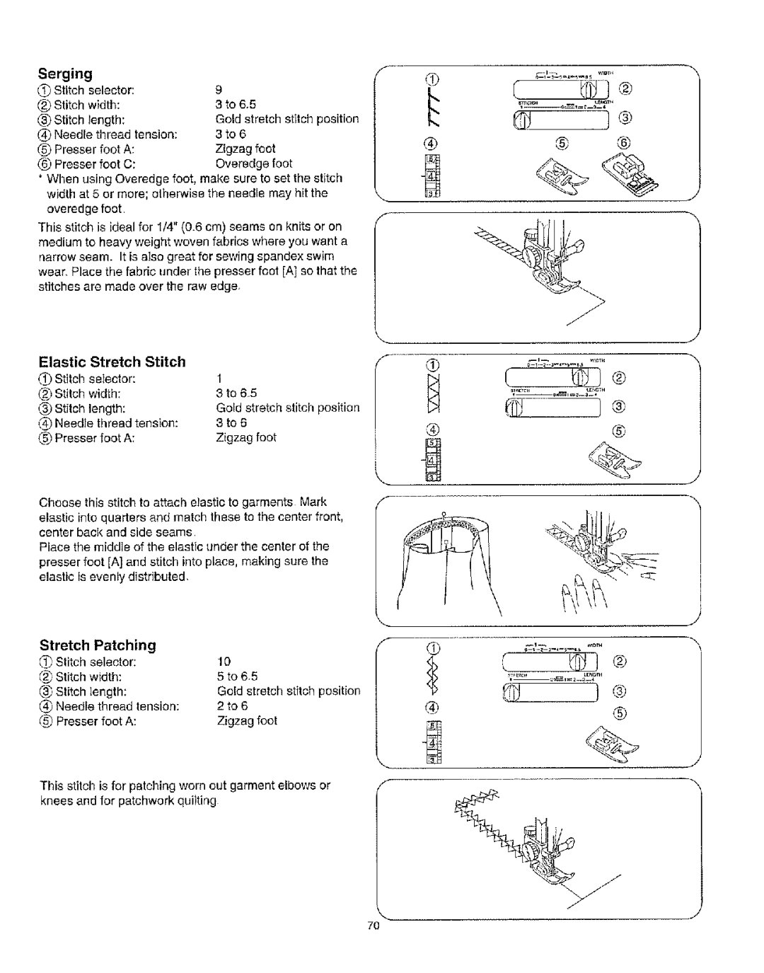 Kenmore 385.162213 owner manual Serging, Patching, 3to6, Elastic Stretch Stitch 