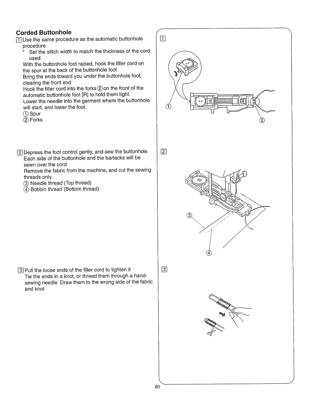 Kenmore 385.162213 owner manual Corded Buttonhole 