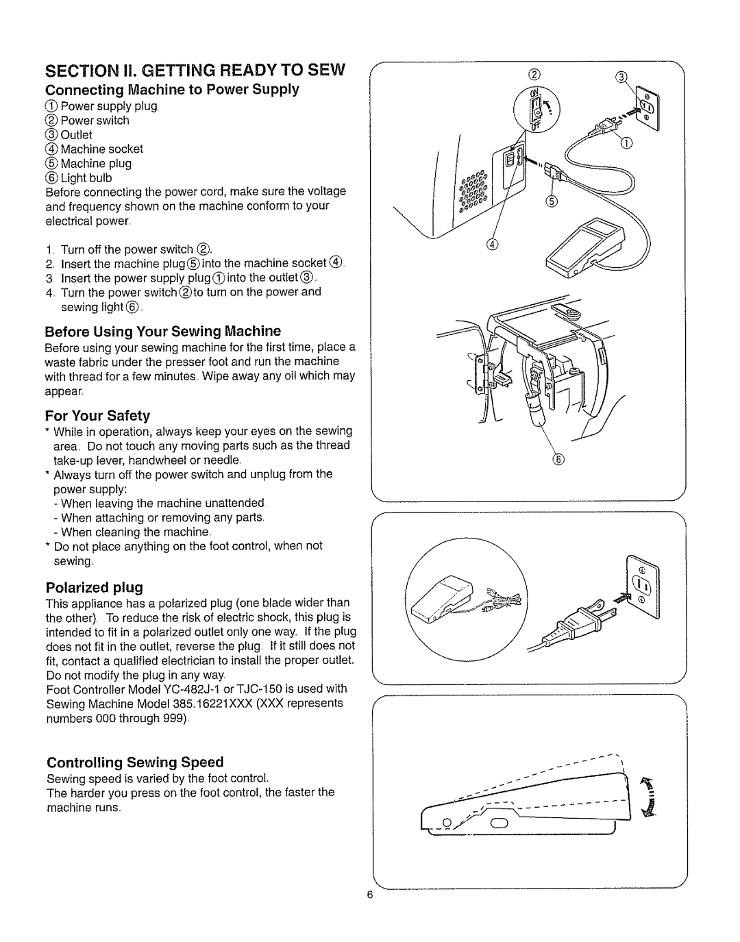 Kenmore 385.162213 Section Ii. Getting Ready To Sew, Connecting Machine to Power Supply, Before Using Your Sewing Machine 