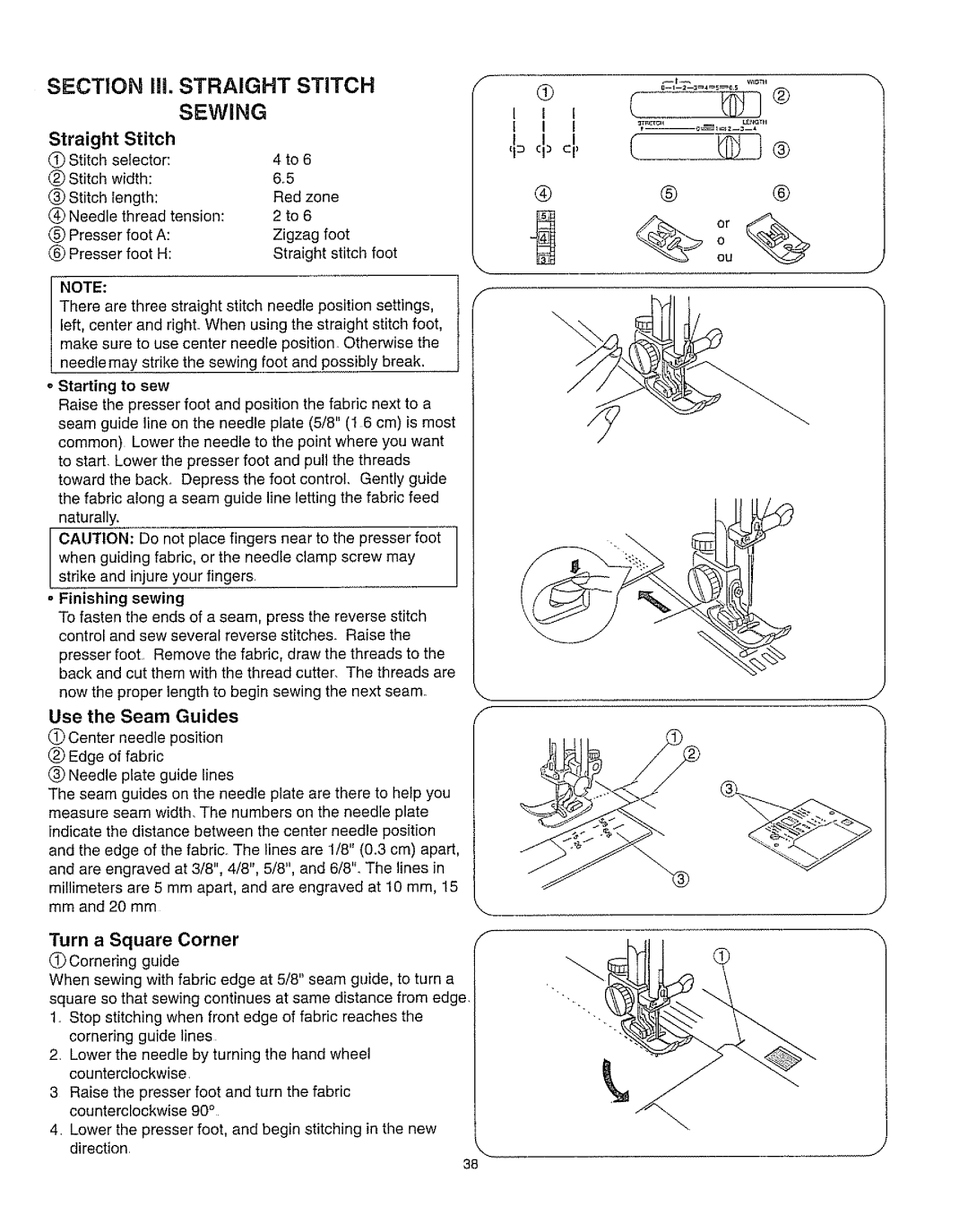 Kenmore 385.162213 owner manual SECTION Ill. STRAIGHT STITCH SEWING, Turn a Square Corner, Straight, Or ouO 
