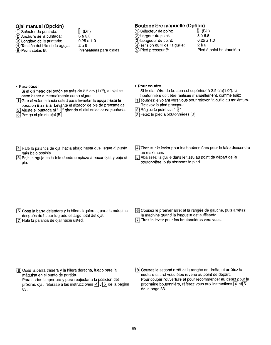 Kenmore 385.16231 owner manual Ojal, = Pour coudre 