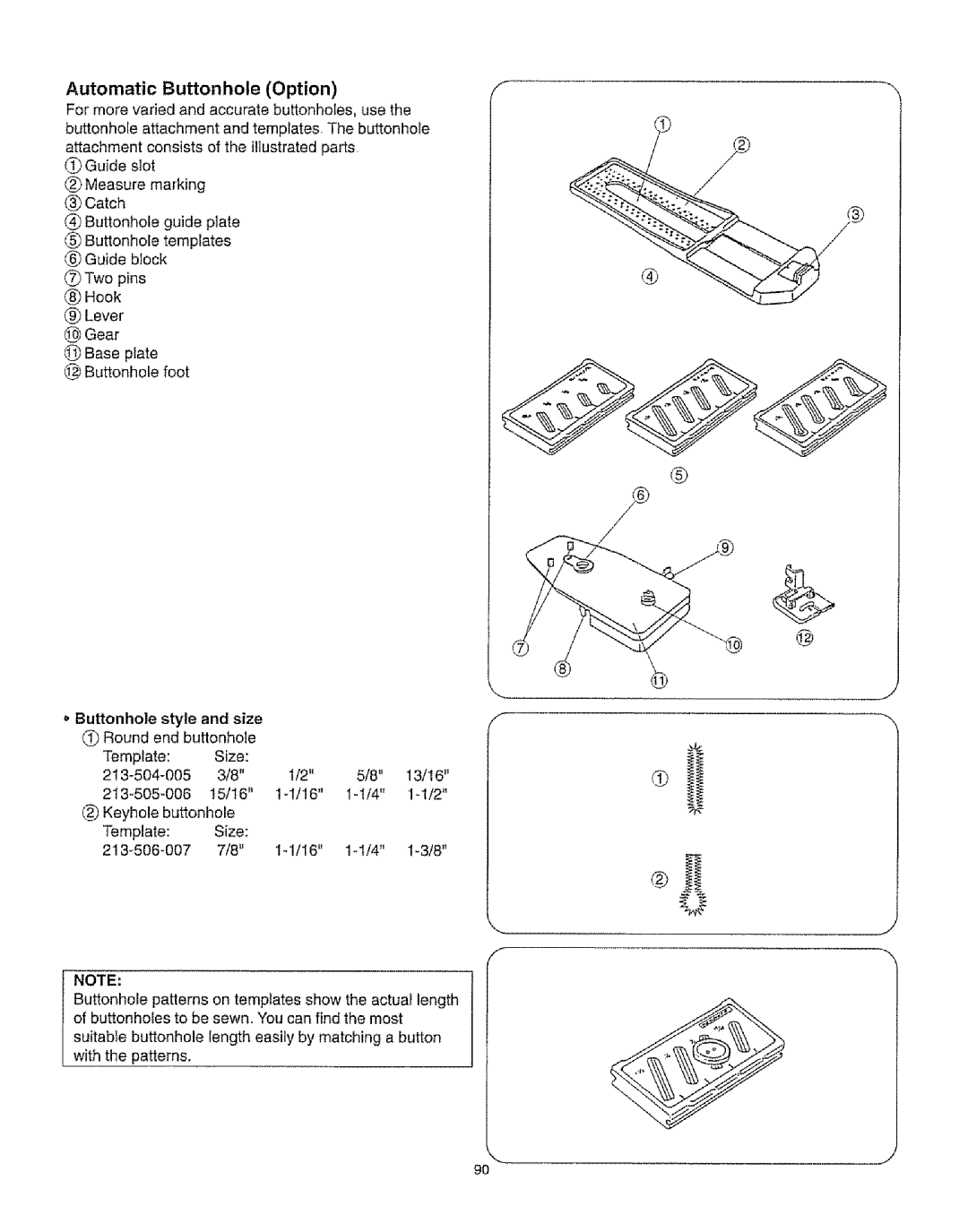 Kenmore 385.16231 owner manual Automatic Buttonhole Option, Buttonhole style and size Round end buttonhole 