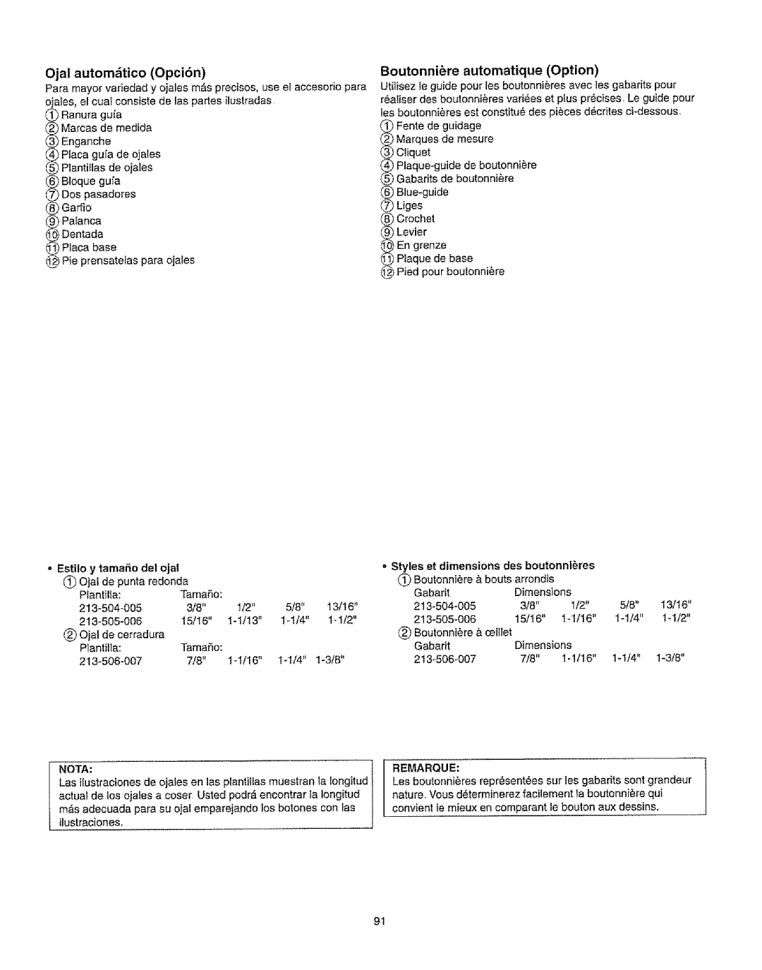 Kenmore 385.16231 owner manual Ojal automtico Opci6n, Boutonniere automatique Option, Ilustraciones 