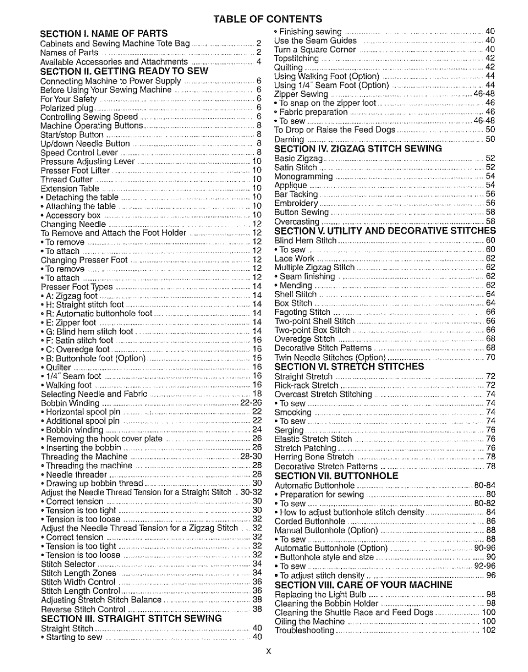 Kenmore 385.16231 owner manual Table of Contents 