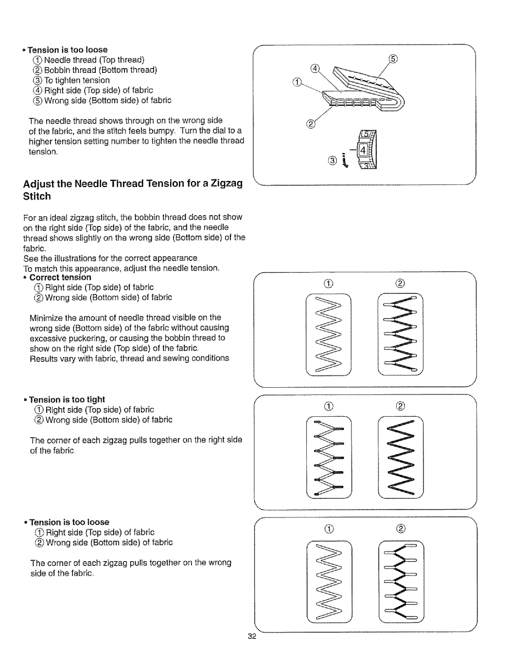 Kenmore 385.16231 owner manual Adjust the Needle Thread Tension for a Zigzag Stitch 