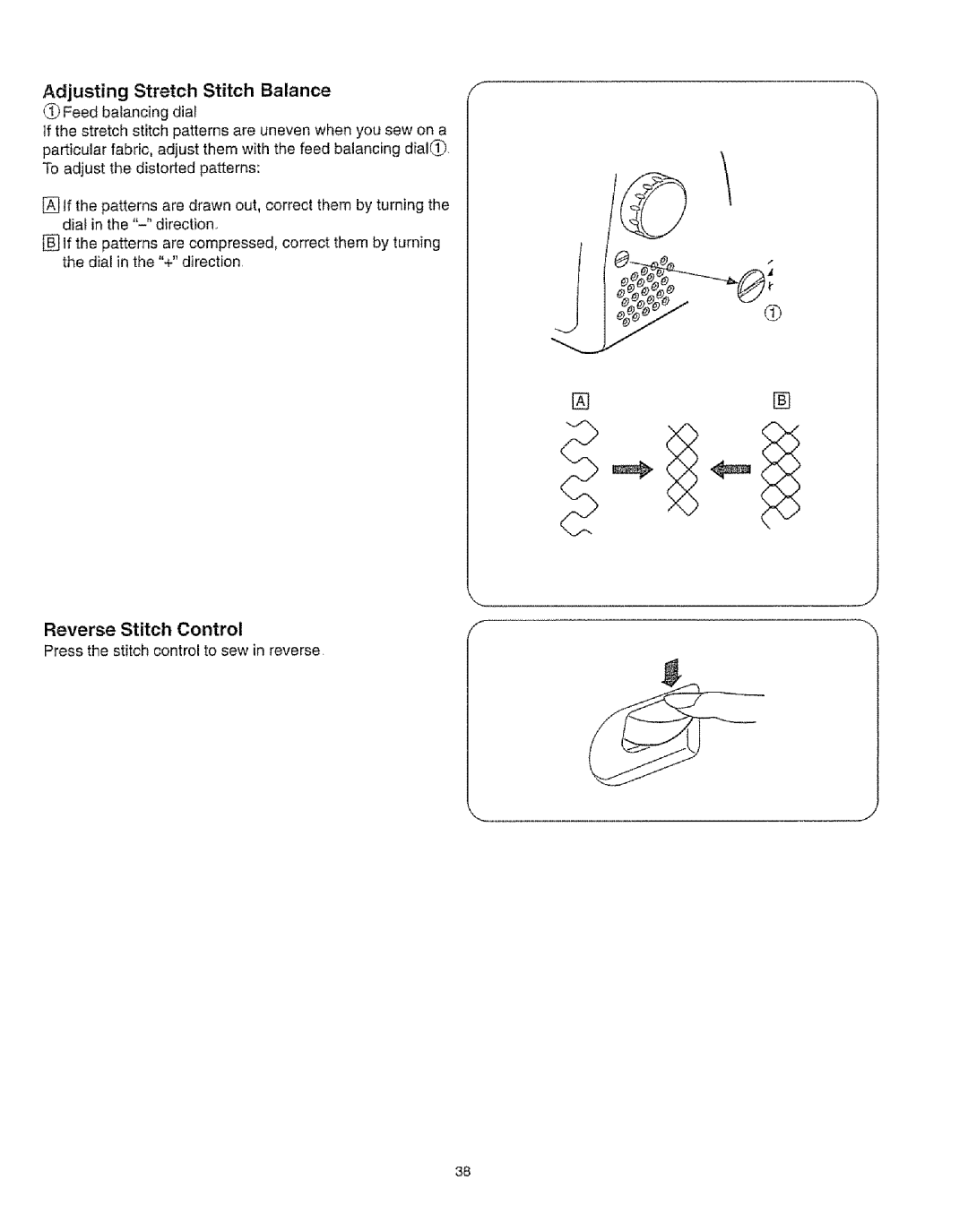 Kenmore 385.16231 owner manual Reverse Stitch Control, Press the stitch control to sew in reverse 