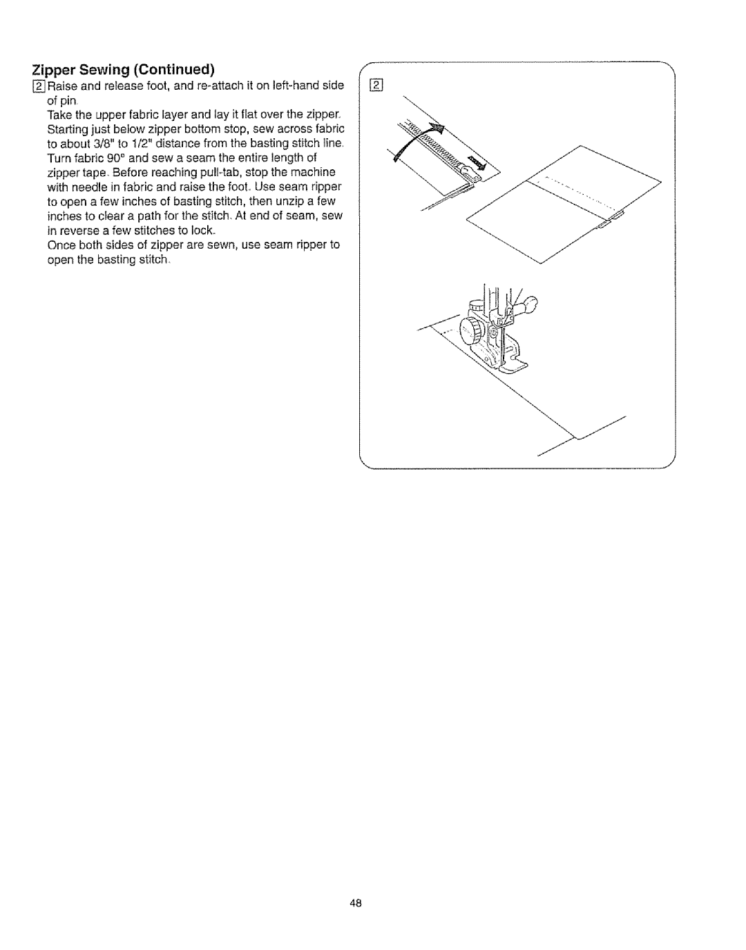 Kenmore 385.16231 owner manual Zipper Sewing 