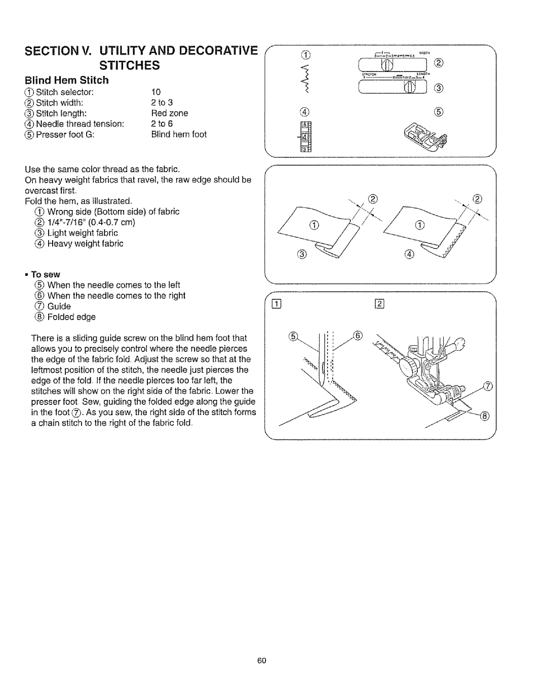 Kenmore 385.16231 owner manual Section V. Utility and Decorative Stitches, Blind Hem Stitch 