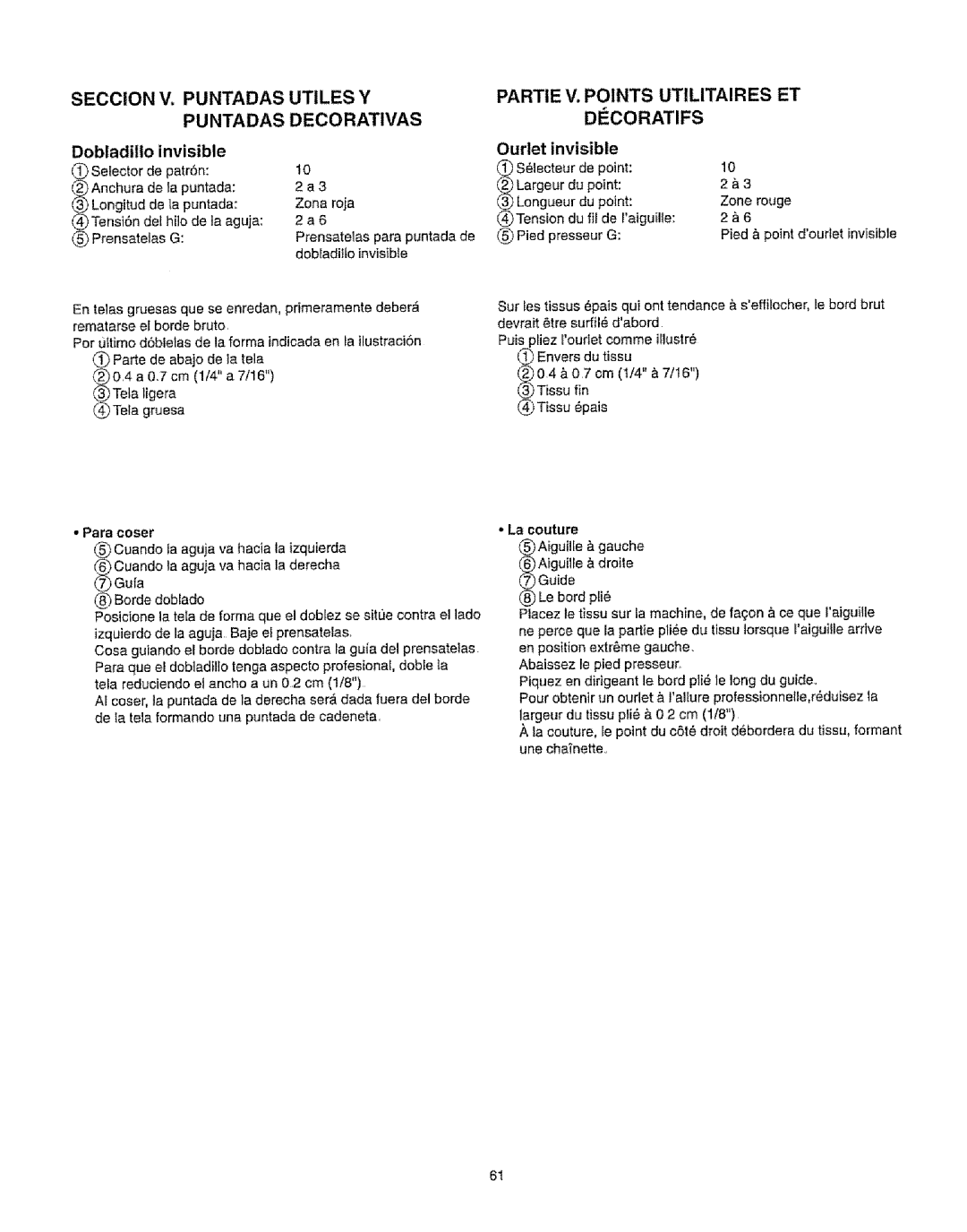 Kenmore 385.16231 owner manual Ourlet invisible, Dobladillo invisible, Para eoser, La couture 