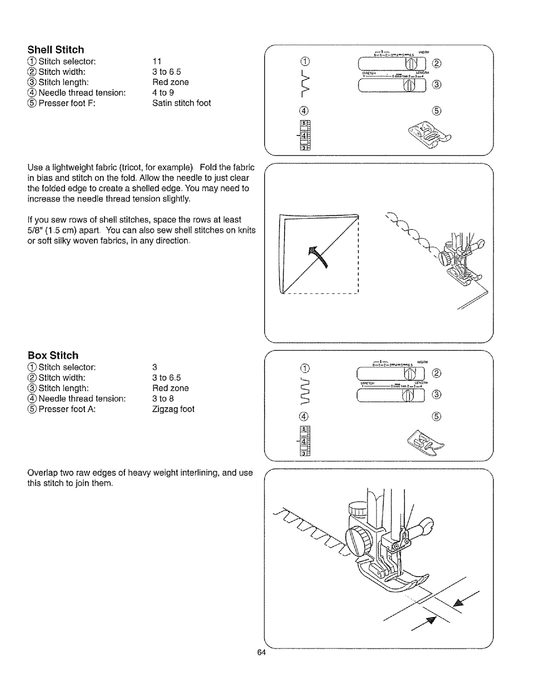 Kenmore 385.16231 owner manual Shell Stitch, Box Stitch 