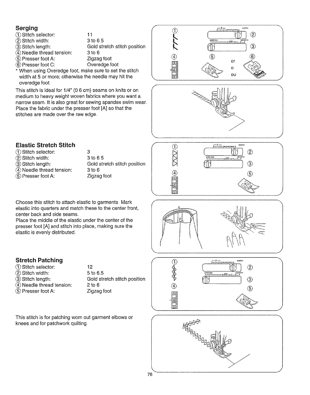 Kenmore 385.16231 owner manual Elastic Stretch Stitch, Stretch Patching 