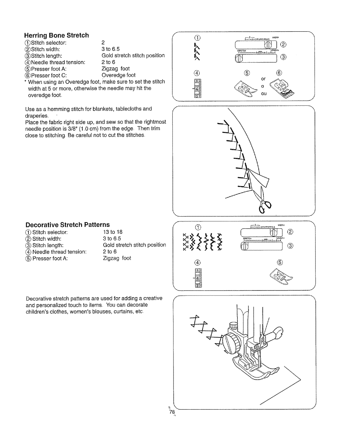 Kenmore 385.16231 owner manual Herring Bone Stretch, Decorative Stretch Patterns 