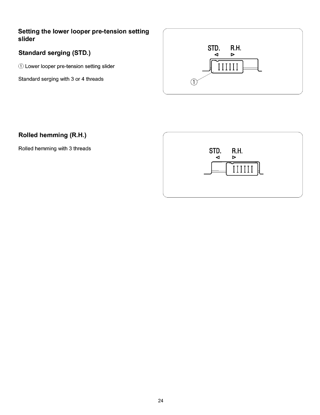 Kenmore 385.166551 owner manual Setting the lower looper pre-tension setting slider, Standard serging STD 