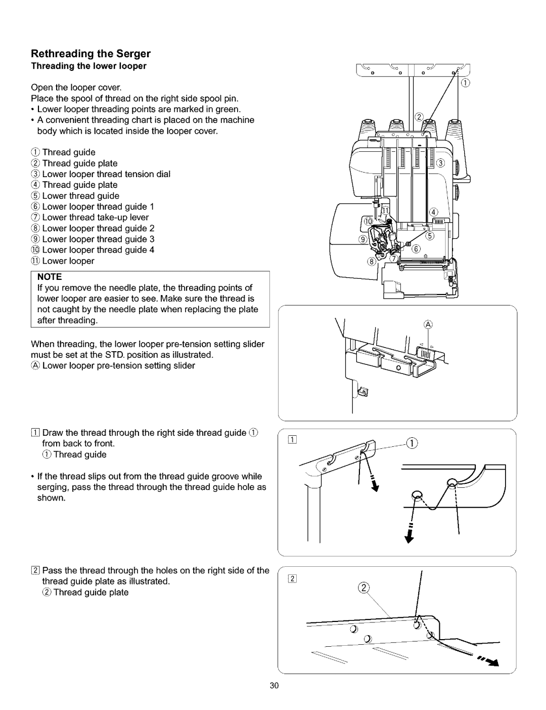 Kenmore 385.166551 owner manual Rethreading the Serger Threading the lower looper 