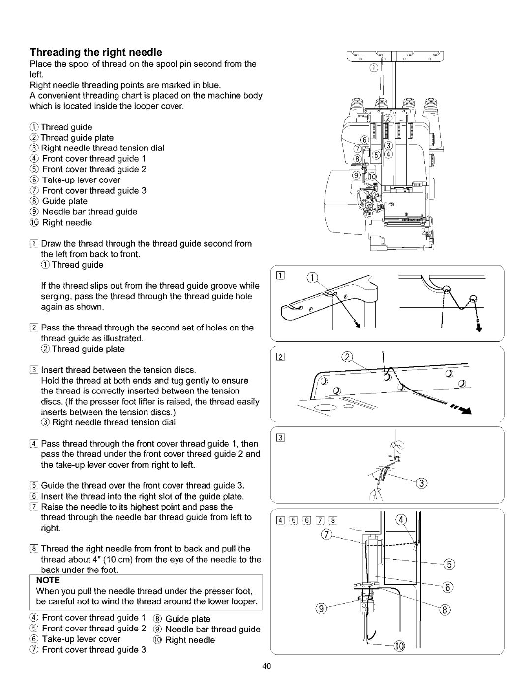 Kenmore 385.166551 owner manual Threading the right needle, Front cover 