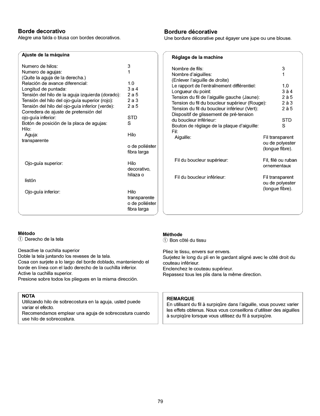 Kenmore 385.166551 owner manual Borde decorativo Bordure d6corative, Tensi6n del hilo 