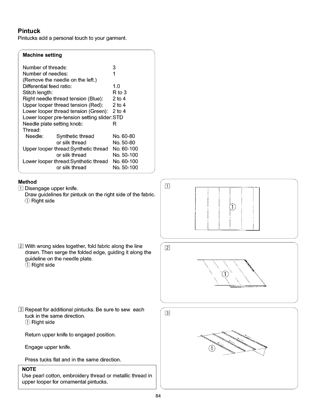 Kenmore 385.166551 owner manual Pintuck, Machine Setting 