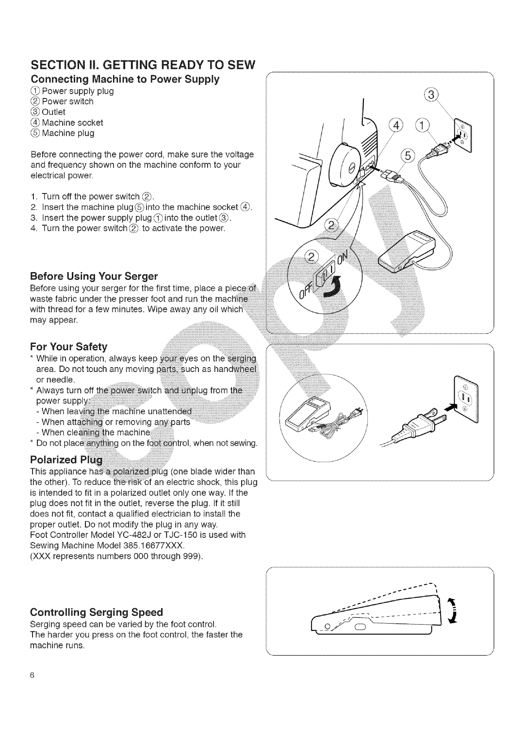 Kenmore 385.16677 owner manual Connecting Machine to Power Supply, Before Using Your Serger, For Your Safety 