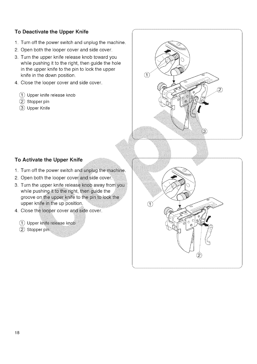 Kenmore 385.16677 owner manual Stopper, To Deactivate the Upper Knife 