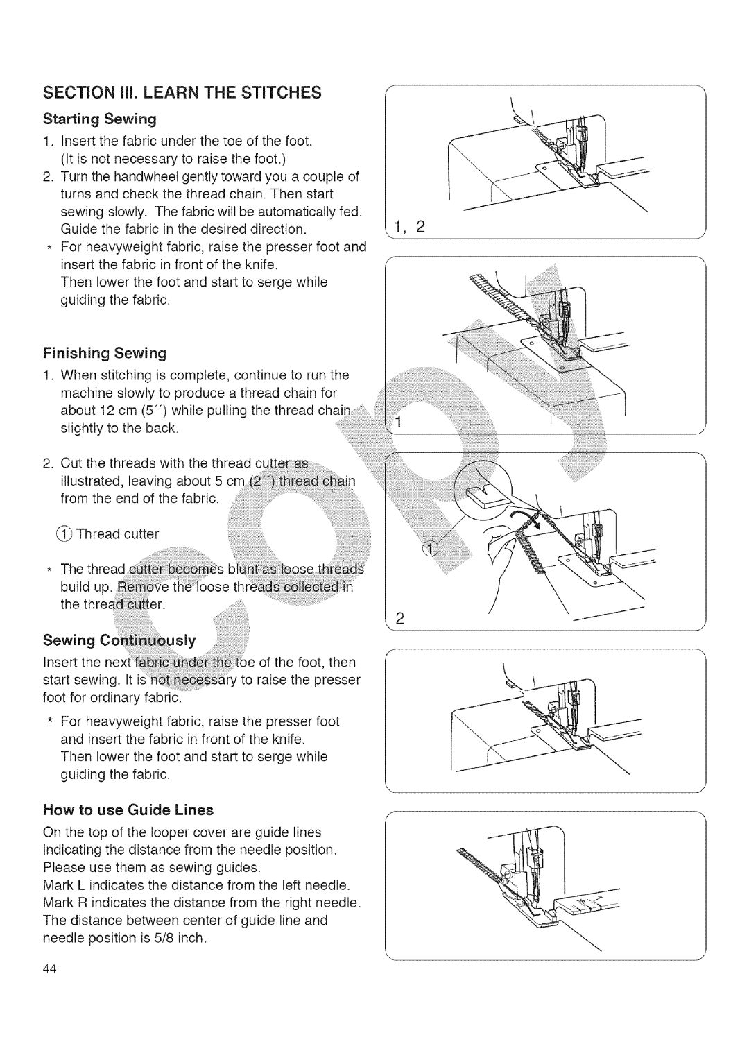 Kenmore 385.16677 owner manual Finishing Sewing, How to use Guide Lines 