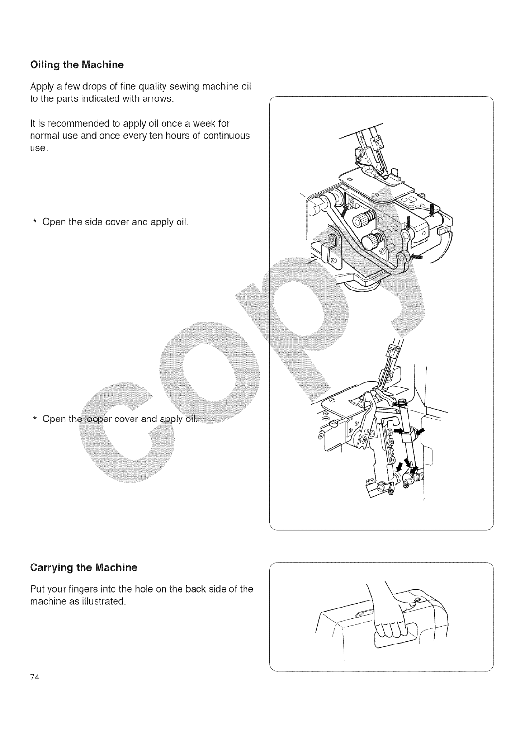 Kenmore 385.16677 owner manual Oiling the Machine, Carrying the Machine 