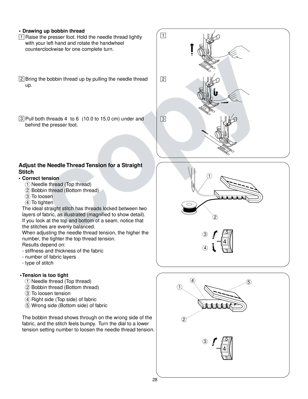 Kenmore 385.16765 Adjust the Needle Thread Tension for a Straight Stitch, Drawing up bobbin thread, Correct tension 