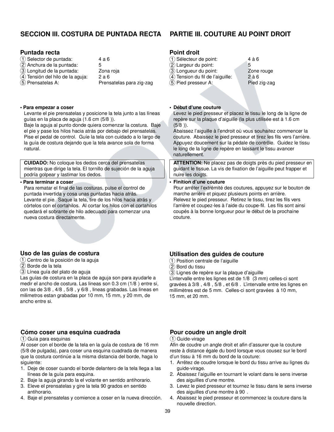 Kenmore 385.16765 owner manual Puntada recta, Point droit, Uso de las guías de costura, Utilisation des guides de couture 