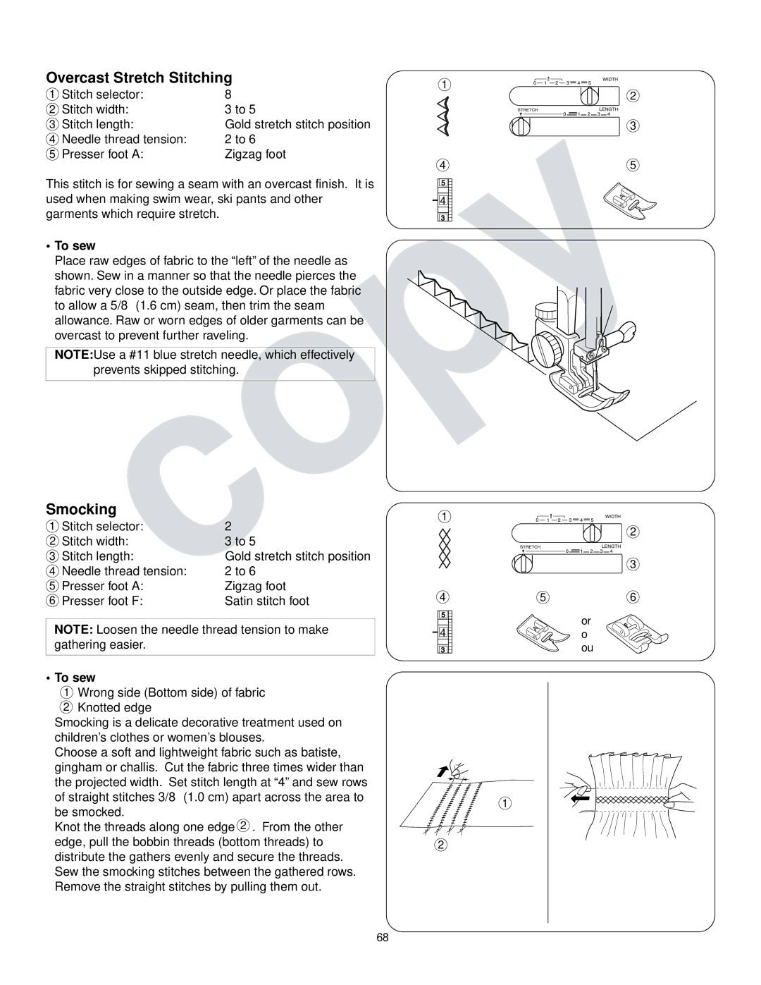 Kenmore 385.16765 owner manual Overcast Stretch Stitching, Smocking 