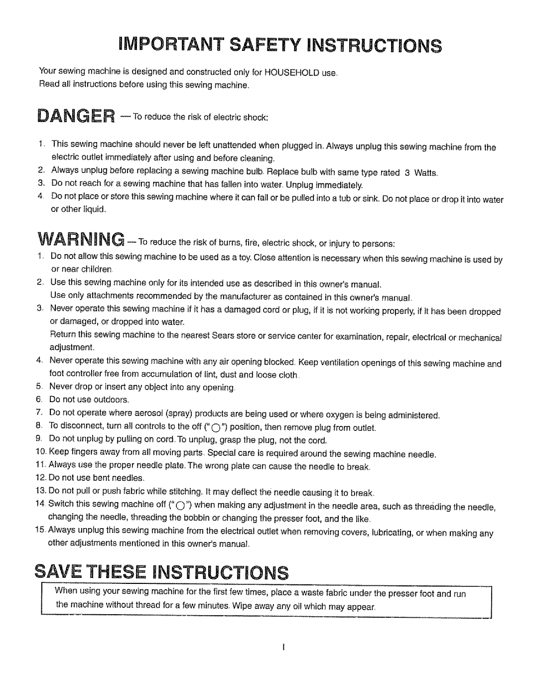 Kenmore 385.19365 owner manual IlVIPORTANT Safety iNSTRUCTIONS, R -- To reduce the risk of electric shock 