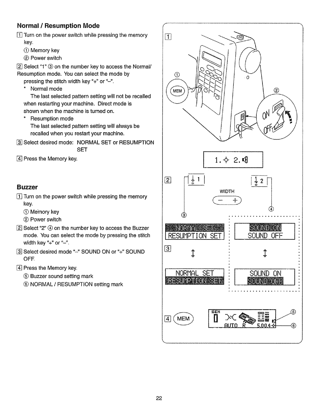 Kenmore 385.19365 owner manual Buzzer, Normal / Resumption Mode 