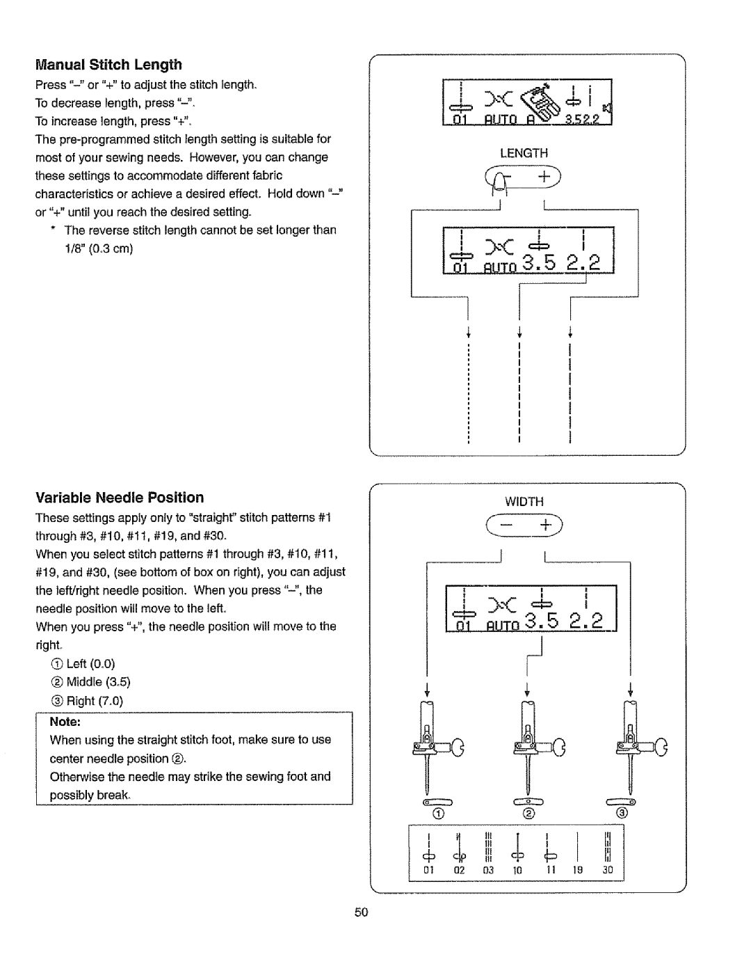 Kenmore 385.19365 owner manual Manual Stitch Length, Variable Needle Position, UTOS.5 