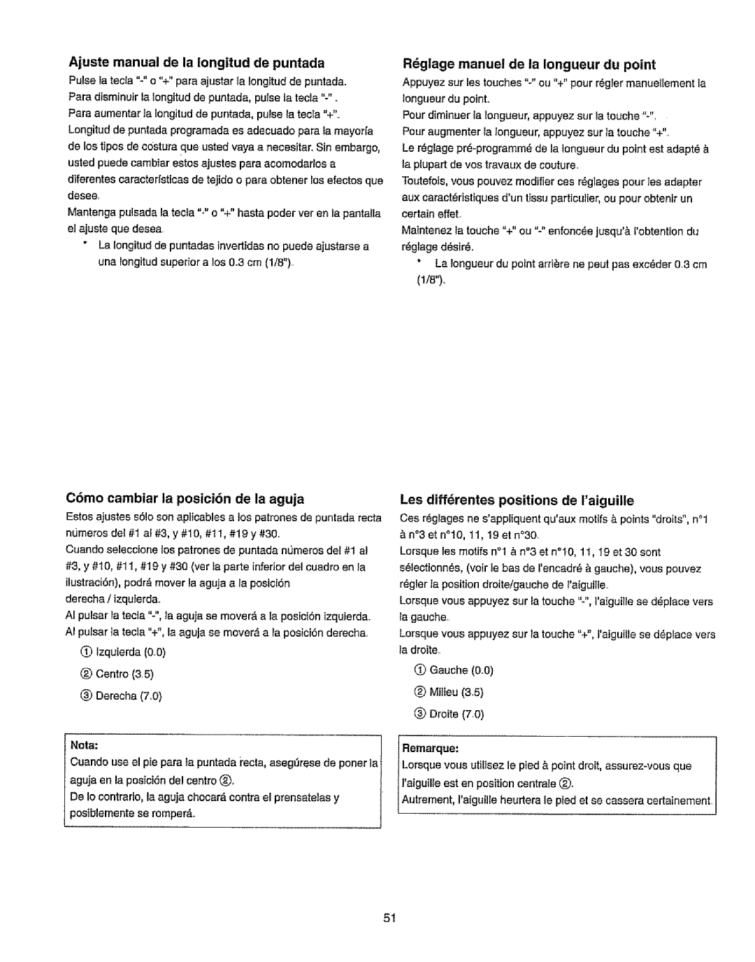 Kenmore 385.19365 owner manual C6mo cambiar la posici6n de la aguja, Ajuste manual de la iongitud de puntada 