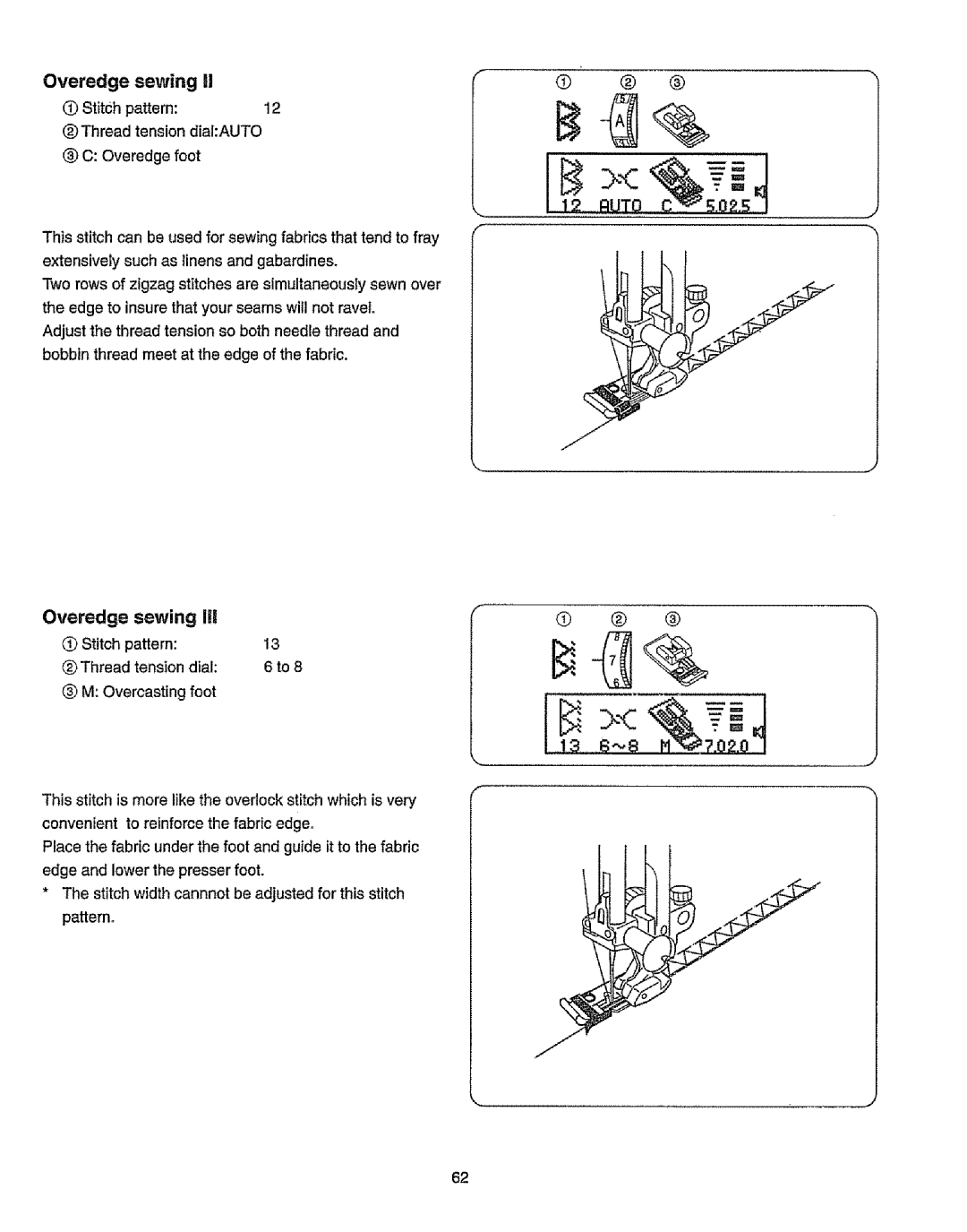 Kenmore 385.19365 owner manual Overedge sewing, Overedge Sewing Ill 