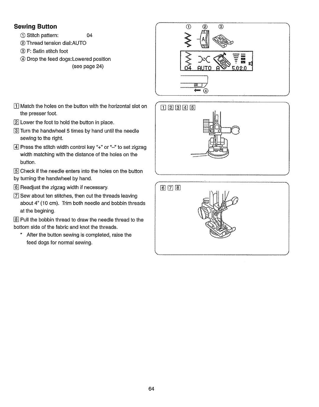 Kenmore 385.19365 owner manual 02,0, Sewing Button 