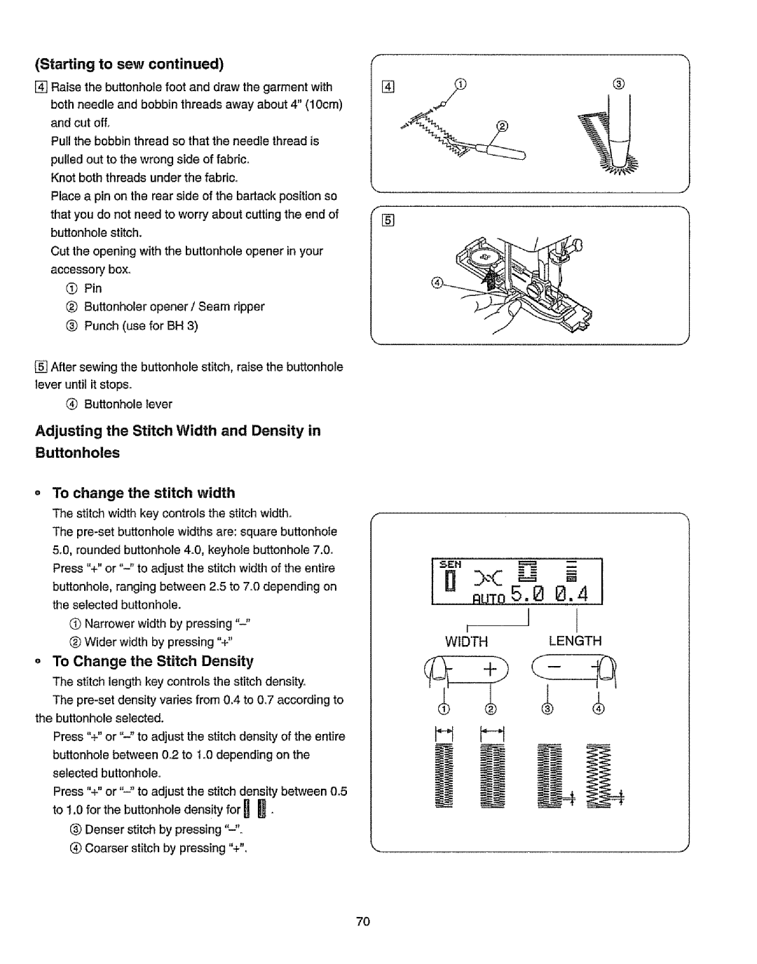 Kenmore 385.19365 owner manual Starting to sew, To Change the Stitch Density 