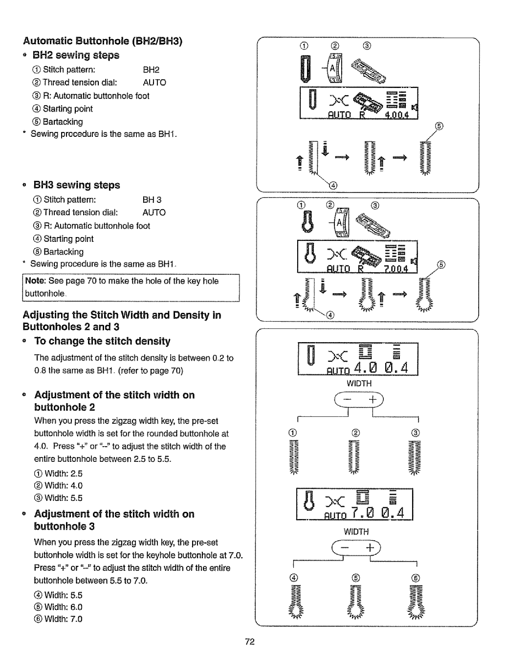 Kenmore 385.19365 owner manual Automatic Buttonhole, Adjusting the Stitch Width and Density, To change the stitch density 