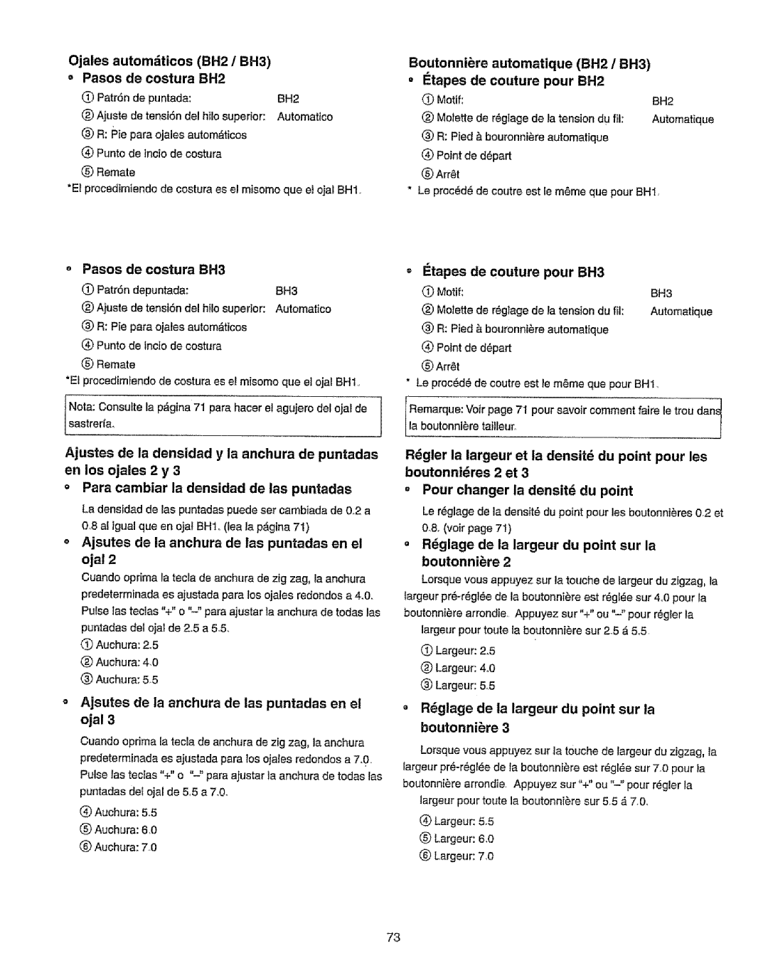 Kenmore 385.19365 owner manual Ojales automdticos BH2 / BH3, Boutonniere 