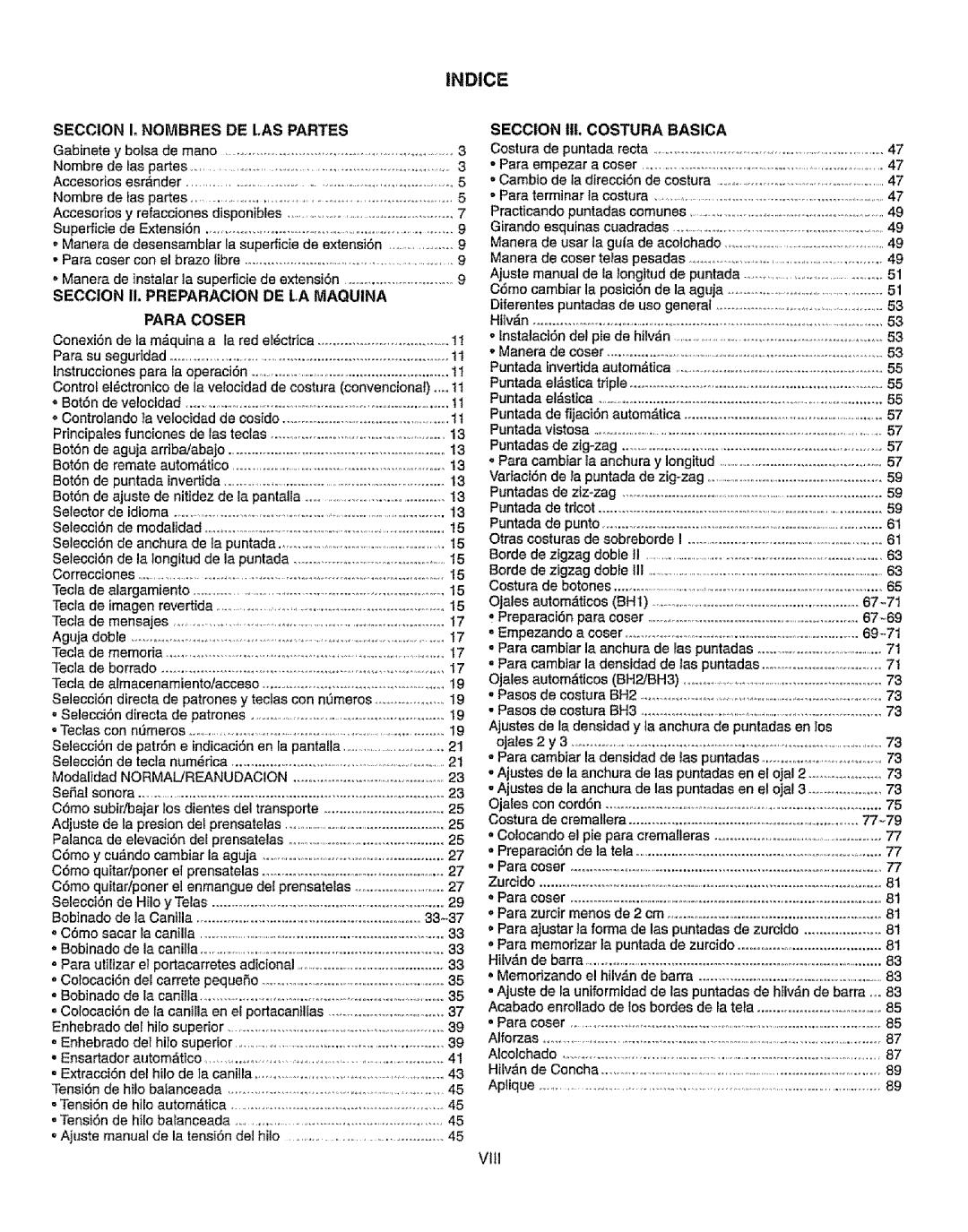 Kenmore 385.19365 owner manual INDiCE, VIii, Para cambtar 