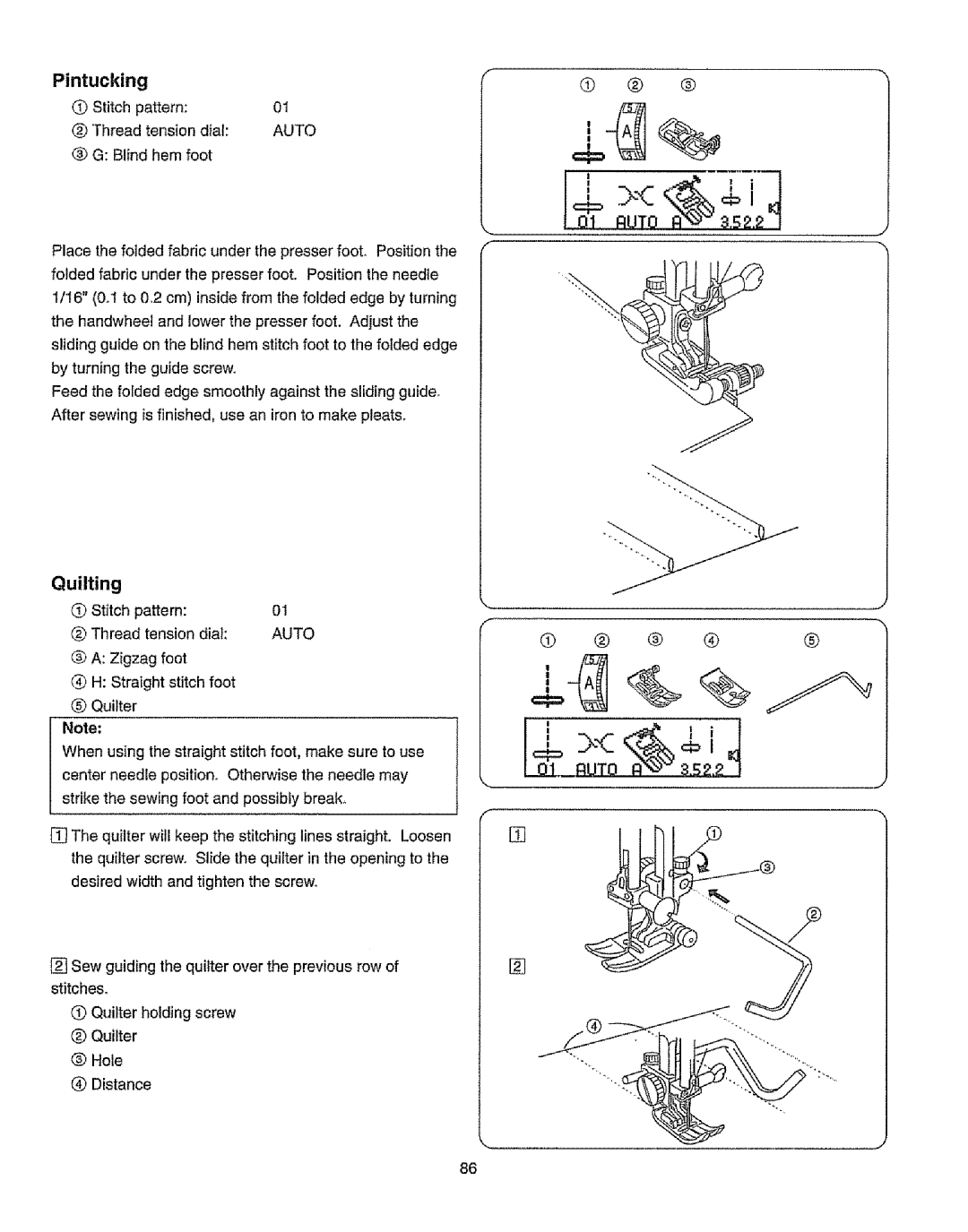 Kenmore 385.19365 owner manual Pintucking, Quilting, @ Stitch pattern, L9,UTO a 7 