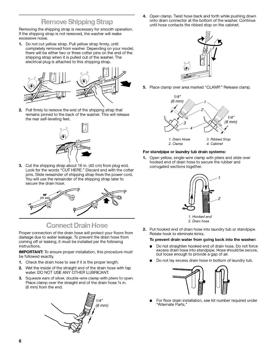 Kenmore 3948597B manual For standpipe or laundry tub drain systems, To prevent drain water from going back into the washer 