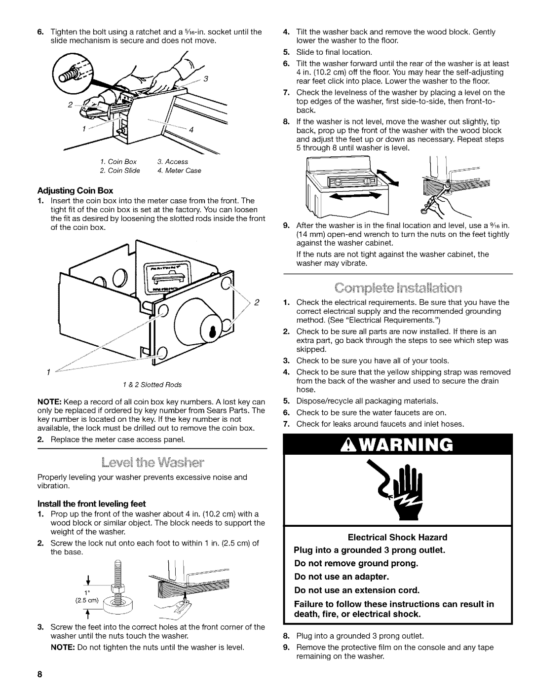 Kenmore 3948597B manual Adjusting Coin Box 