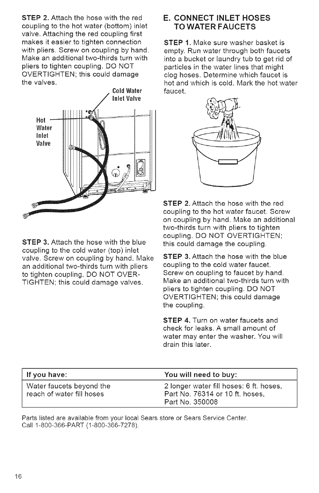 Kenmore 3950144 owner manual Connect Inlet Hoses To Water Faucets, Inlet Valve 